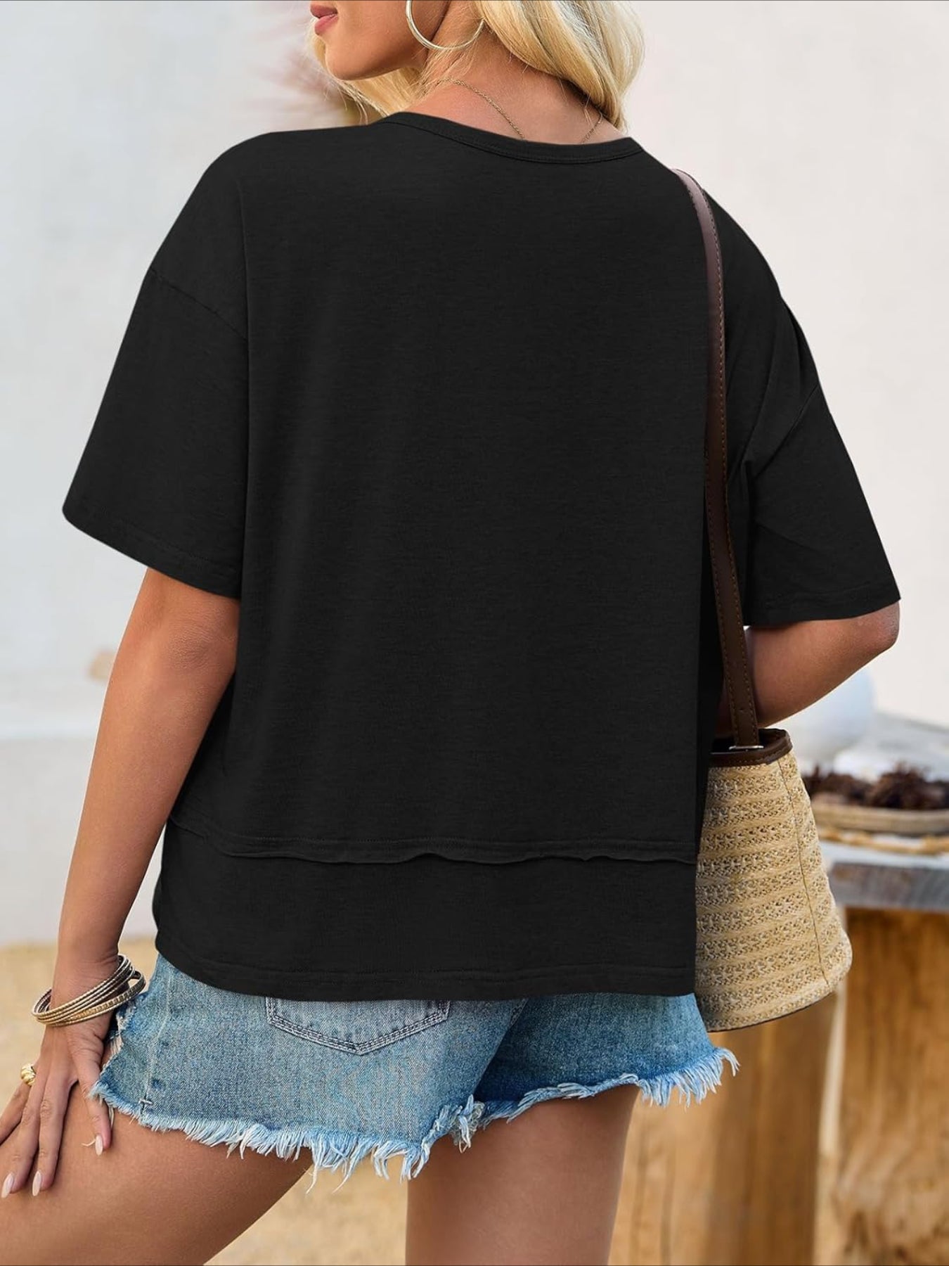 V Neck Casual Short Sleeve Flowy Cute Loose Fit Basic Tees