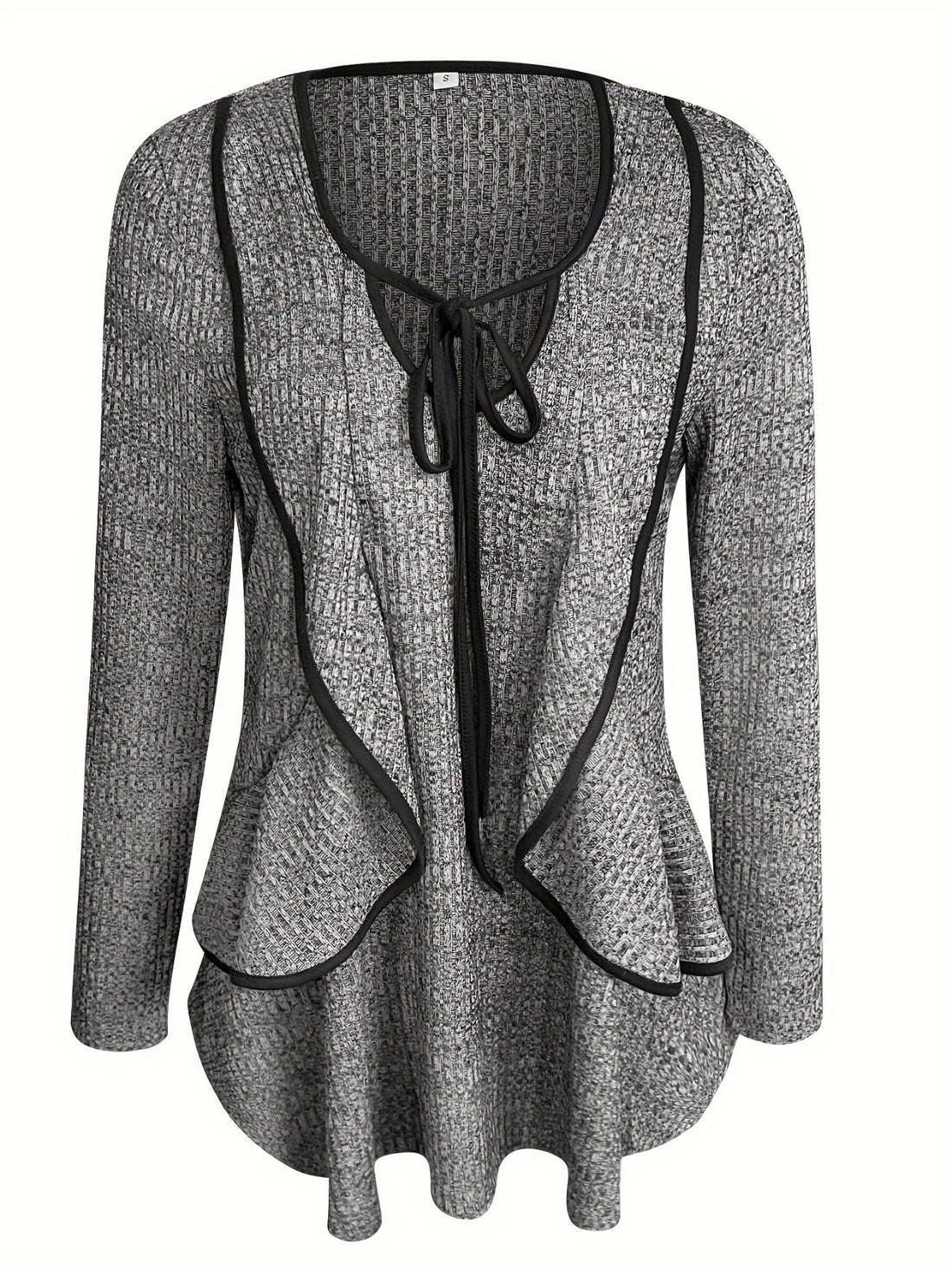 Tie Front Ruffle Trim T-Shirt, Casual Long Sleeve Top