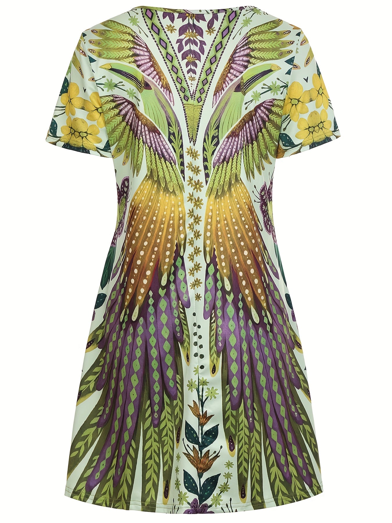 Elegant Floral Print Knee-Length Short Sleeve Round Neck A-Line Dress
