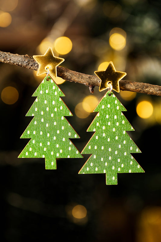 Green Polka Dot Print Christmas Dangle Earrings