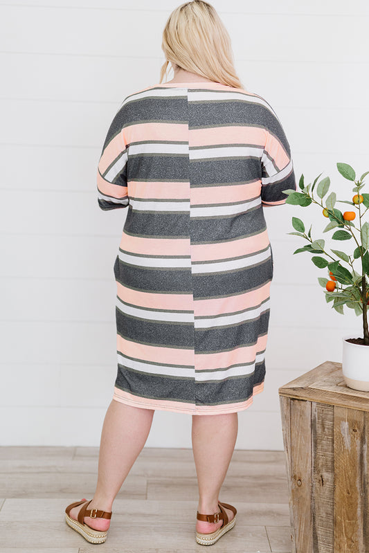 Multicolor Plus size Striped T-shirt Mini Dress