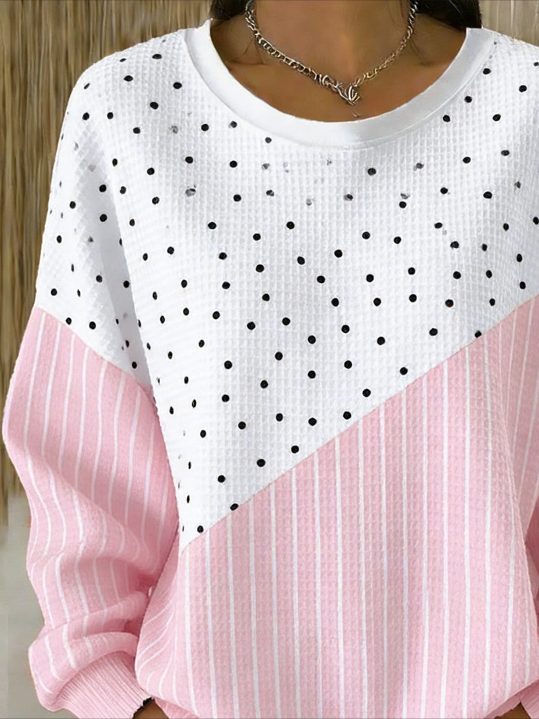 Pink Printing Crew Neck Floral Long Sleeve Sweater Hoodie