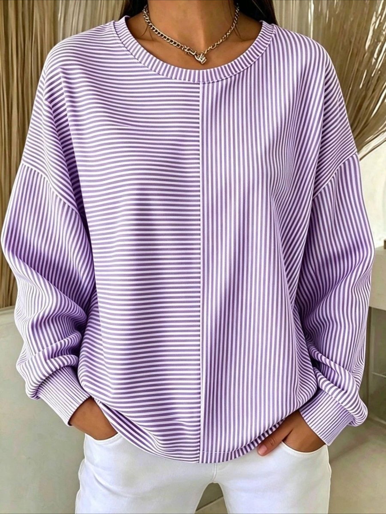 Casual Crew Neck Sweater Waffle Sweatshirt