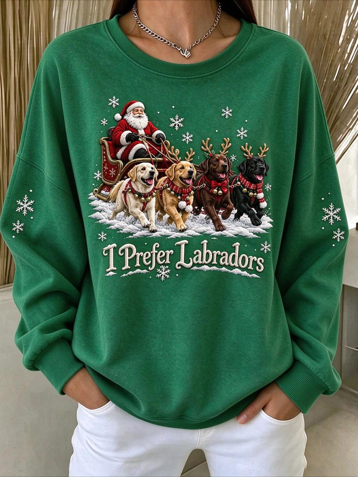 "I Prefer Labradors" Christmas Sleigh Graphic Sweatshirt