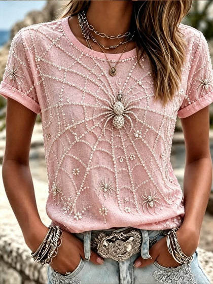 100% Cotton Casual Spider Graphic Printing Crew Neck Short Sleeve T-shirt