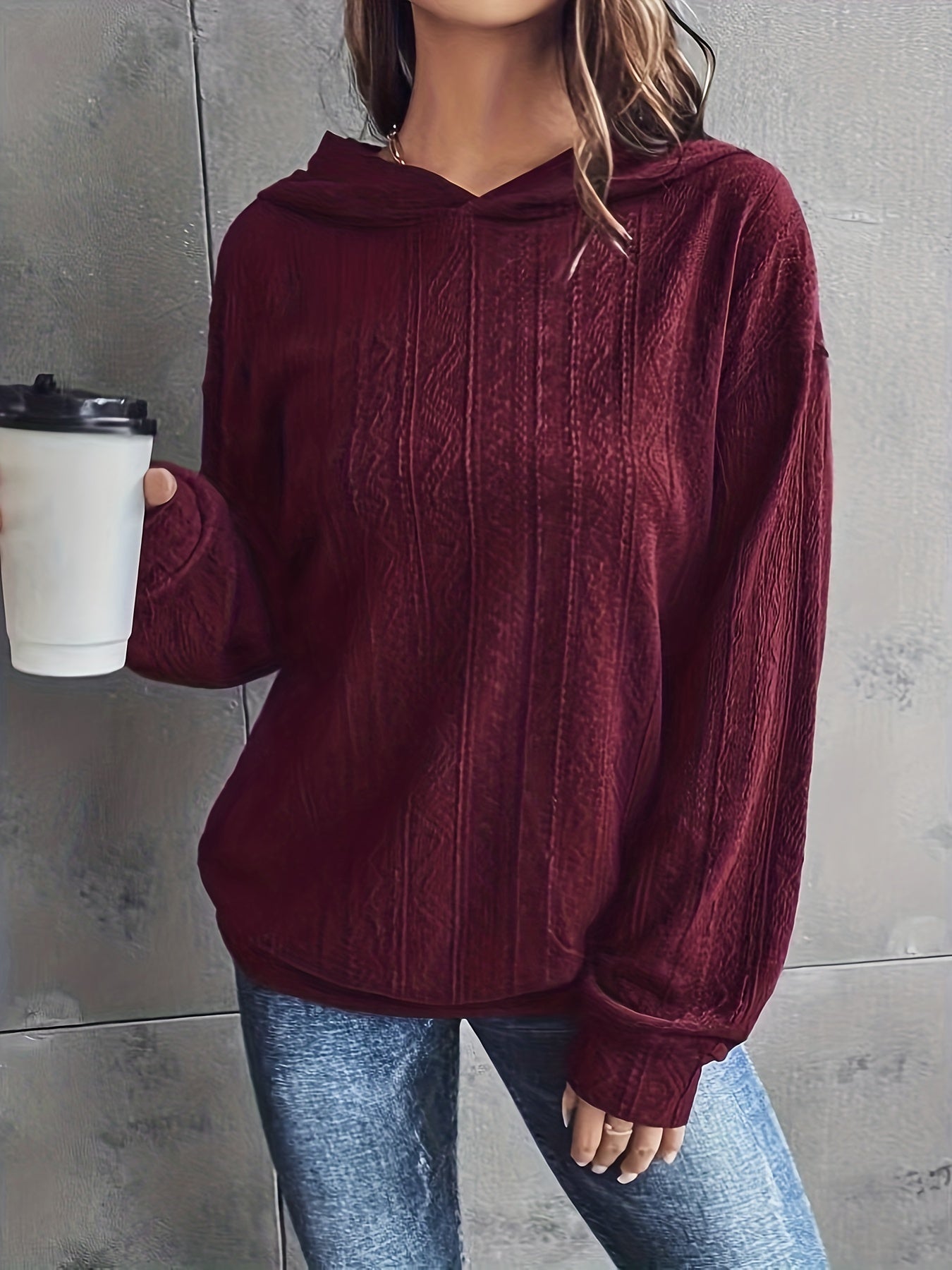 Solid Drop Shoulder Hoodie, Casual Long Sleeve Hoodies Sweatshirt