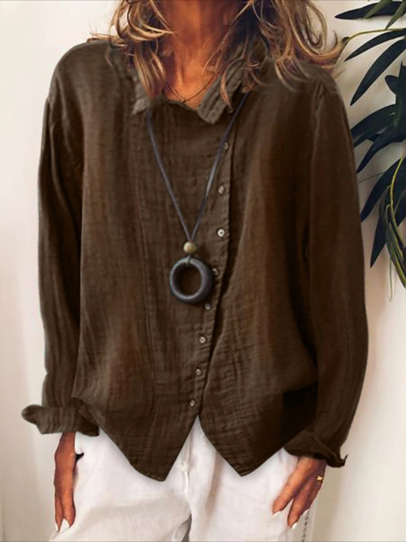 Solid Color Long Sleeve Button Casual Shirt