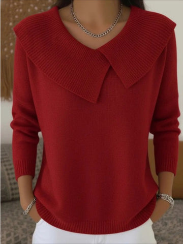Solid Asymmetrical Lapel Color Long Sleeve Sweater