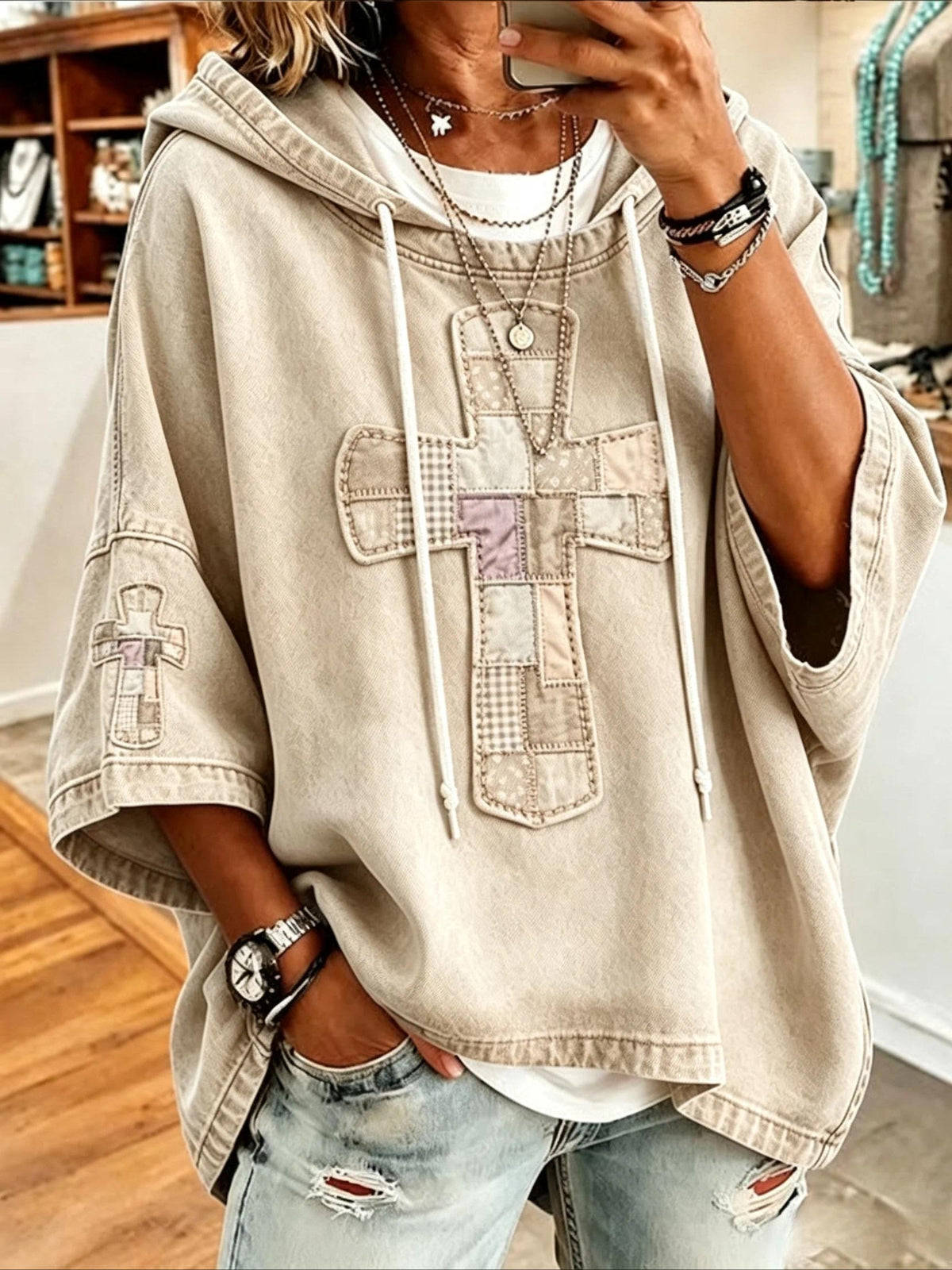 Casual Printing Half Sleeve Hoodie