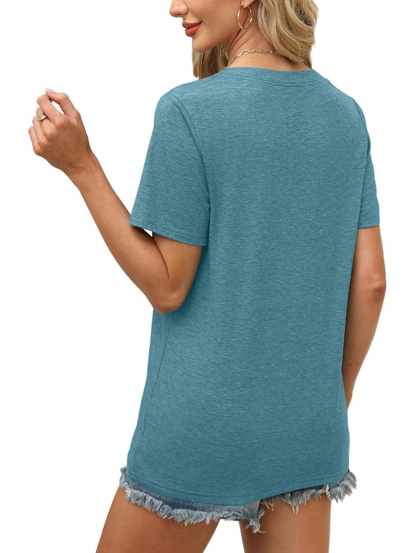Solid Color Short Sleeve V Neck T Shirt