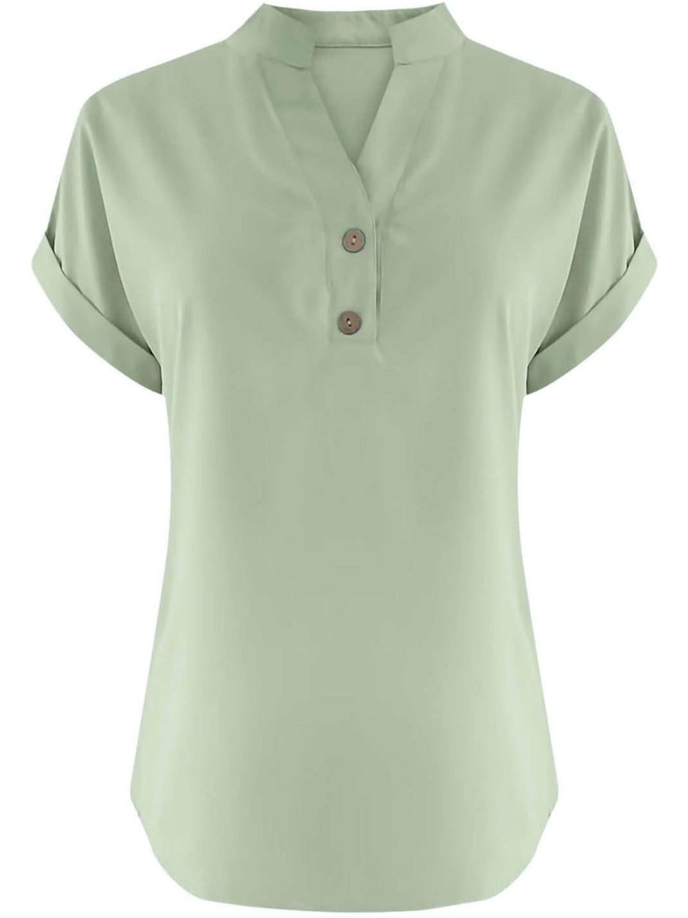 Solid Color V Neck Short Sleeve Button Down T Shirts