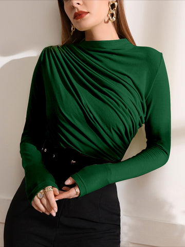 Chic Fall/Winter Ruched Mock Neck Long Sleeve Top