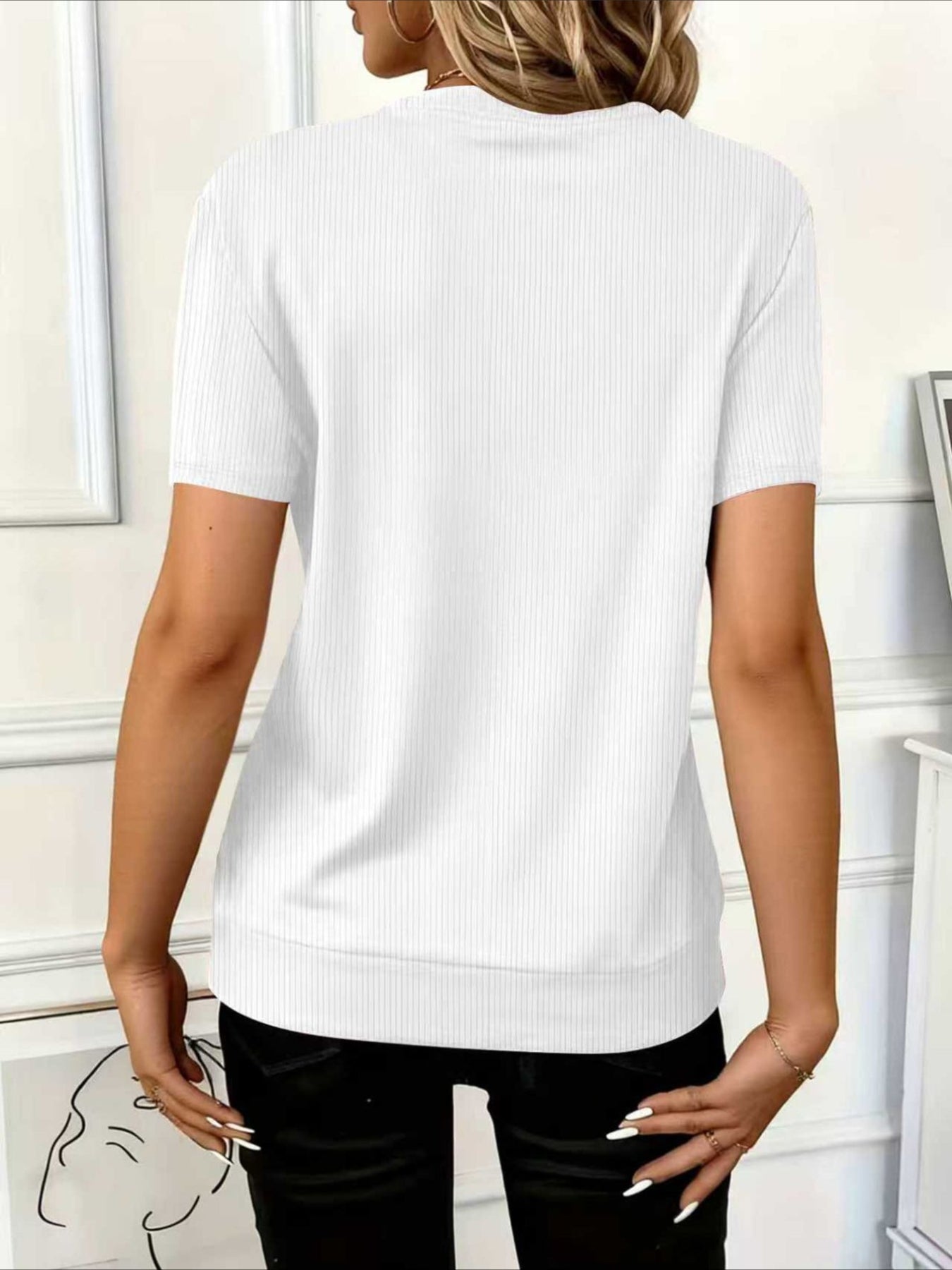 Waffle Texture Zipper Short Sleeve Round Neck T-Shirt