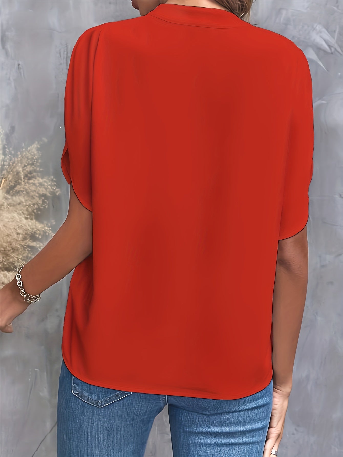 Women's Casual Notch Neck Blouse with Split Sleeves