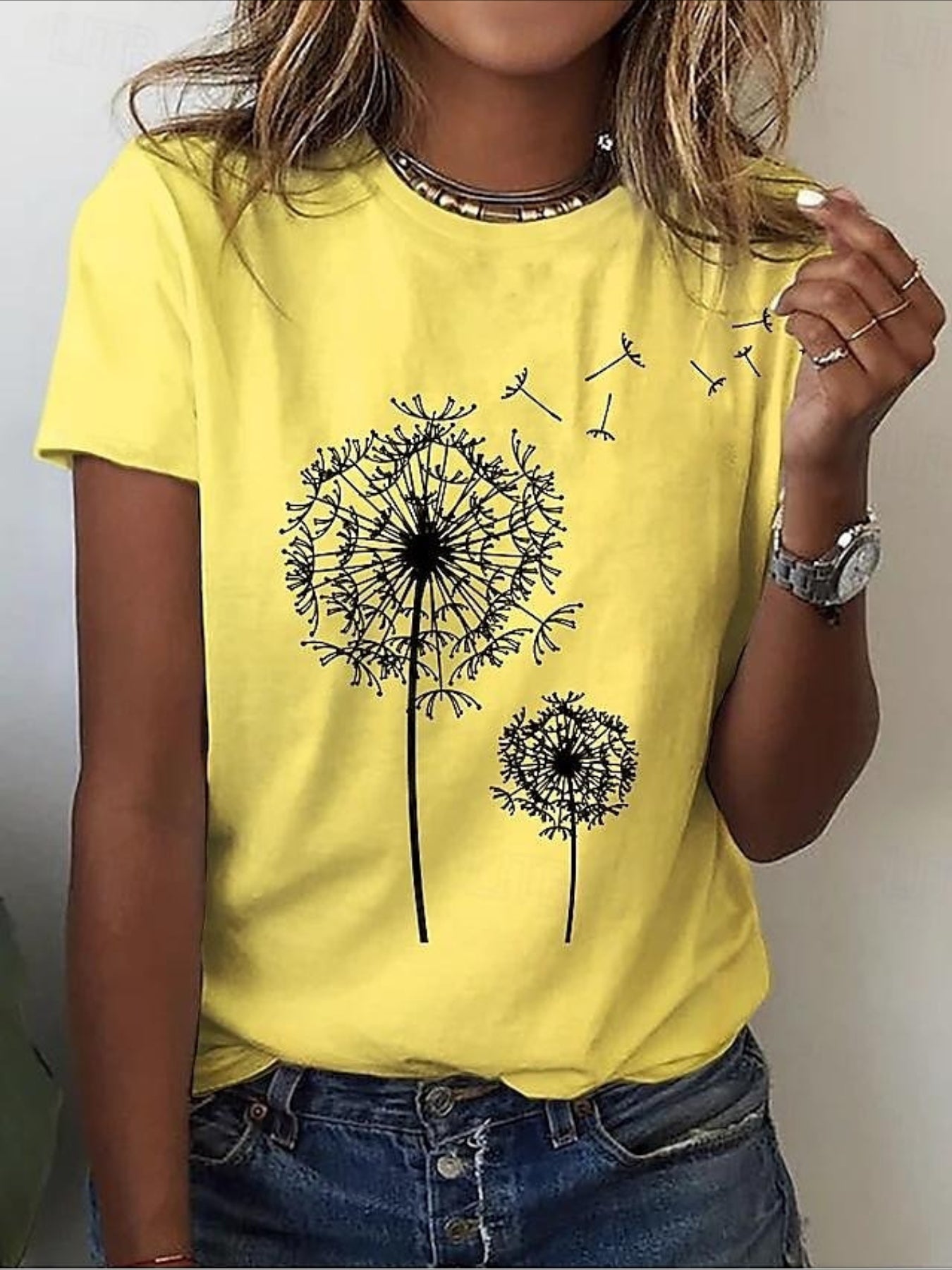 Dandelion Pattern Casual Short Sleeve T-shirt