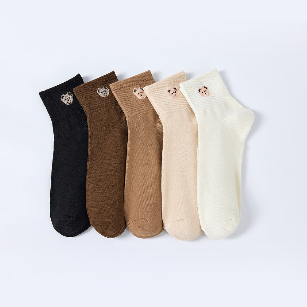 5 Pairs Soft Teddy Bear Socks, Crew Length Sock Pack