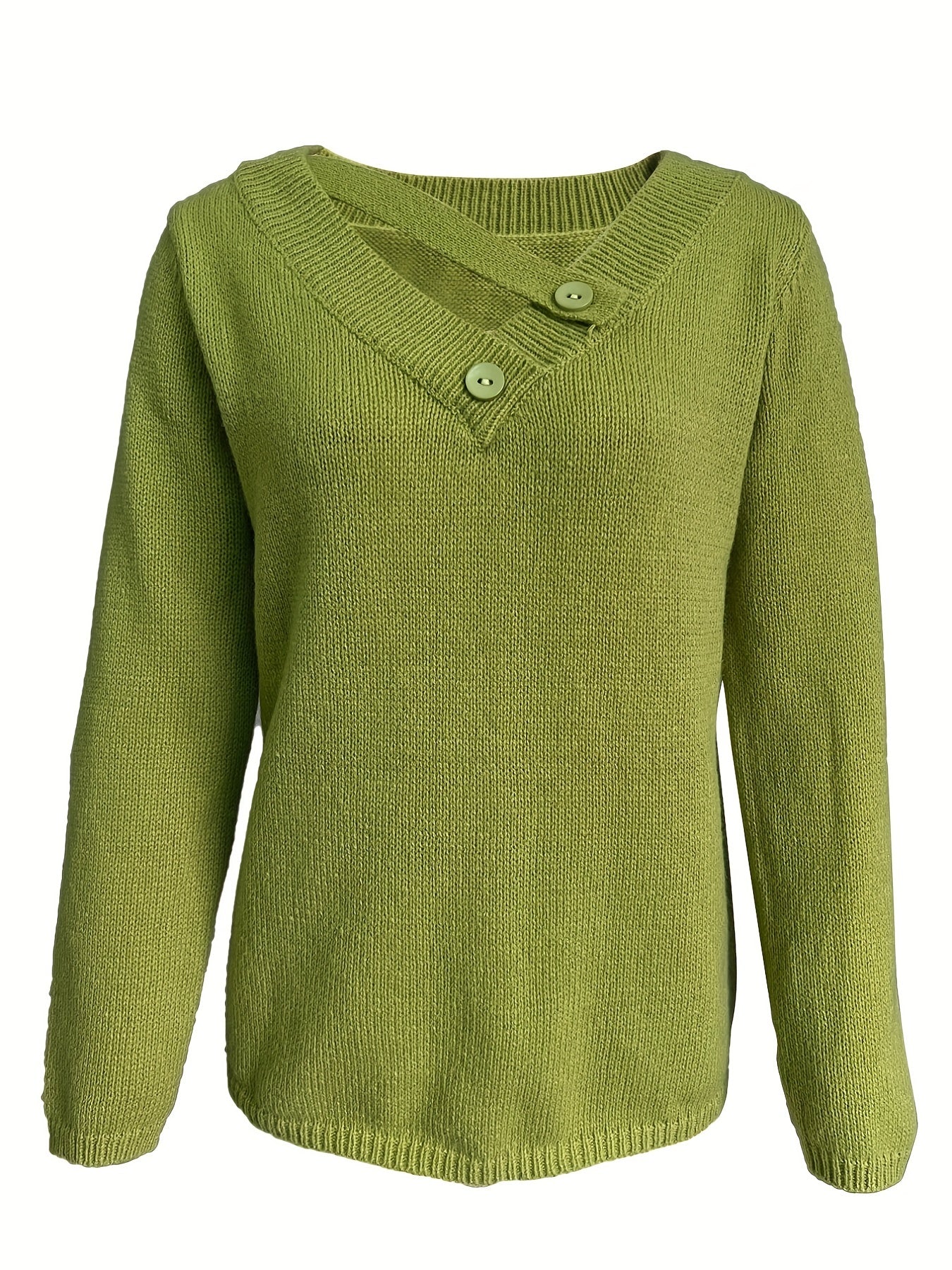 Solid Versatile Knit Sweater, Casual V Neck Long Sleeve Sweater With Buttons