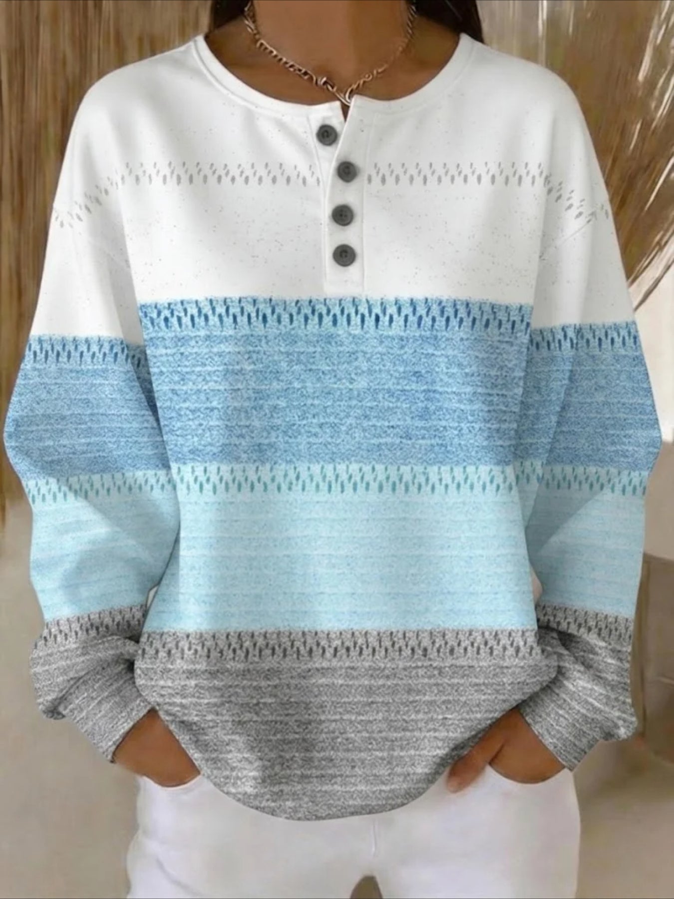 Pullover Loose 4 Button Minimalist Geometric Top