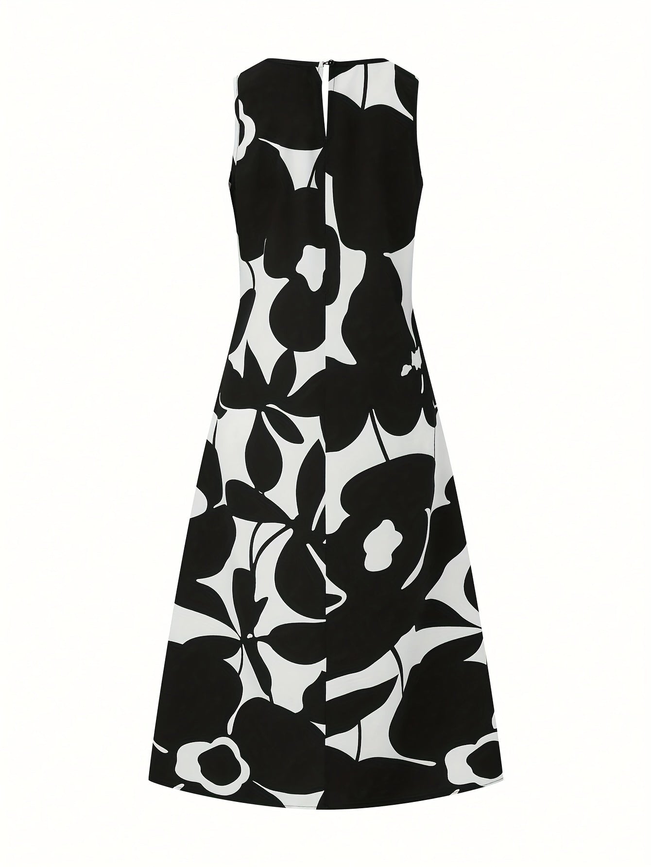 Plant Print Crew Neck Tank Dress, Casual Sleeveless A-line Tank Dress