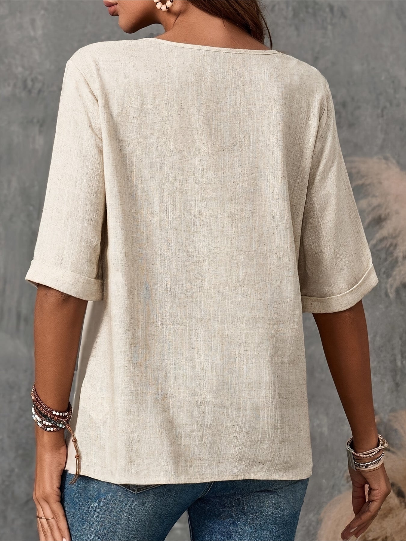 Vintage-Inspired Button-Up Round Neck Blouse with Puffed Sleeves