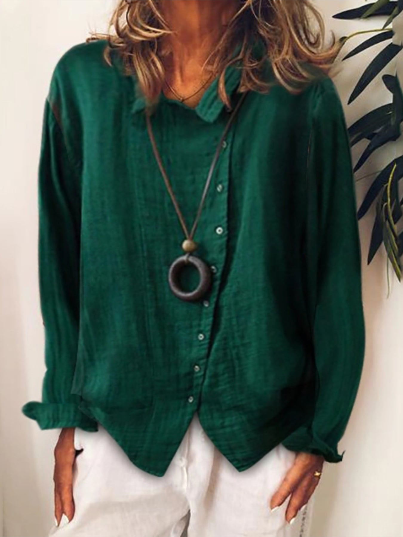 Solid Color Long Sleeve Button Casual Shirt