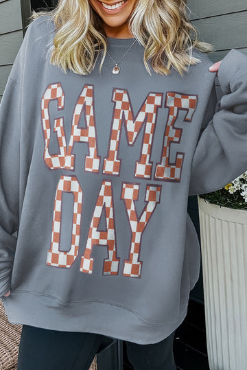 Sleet GAME DAY Checkered Letter Graphic Oversize Sweatshirt