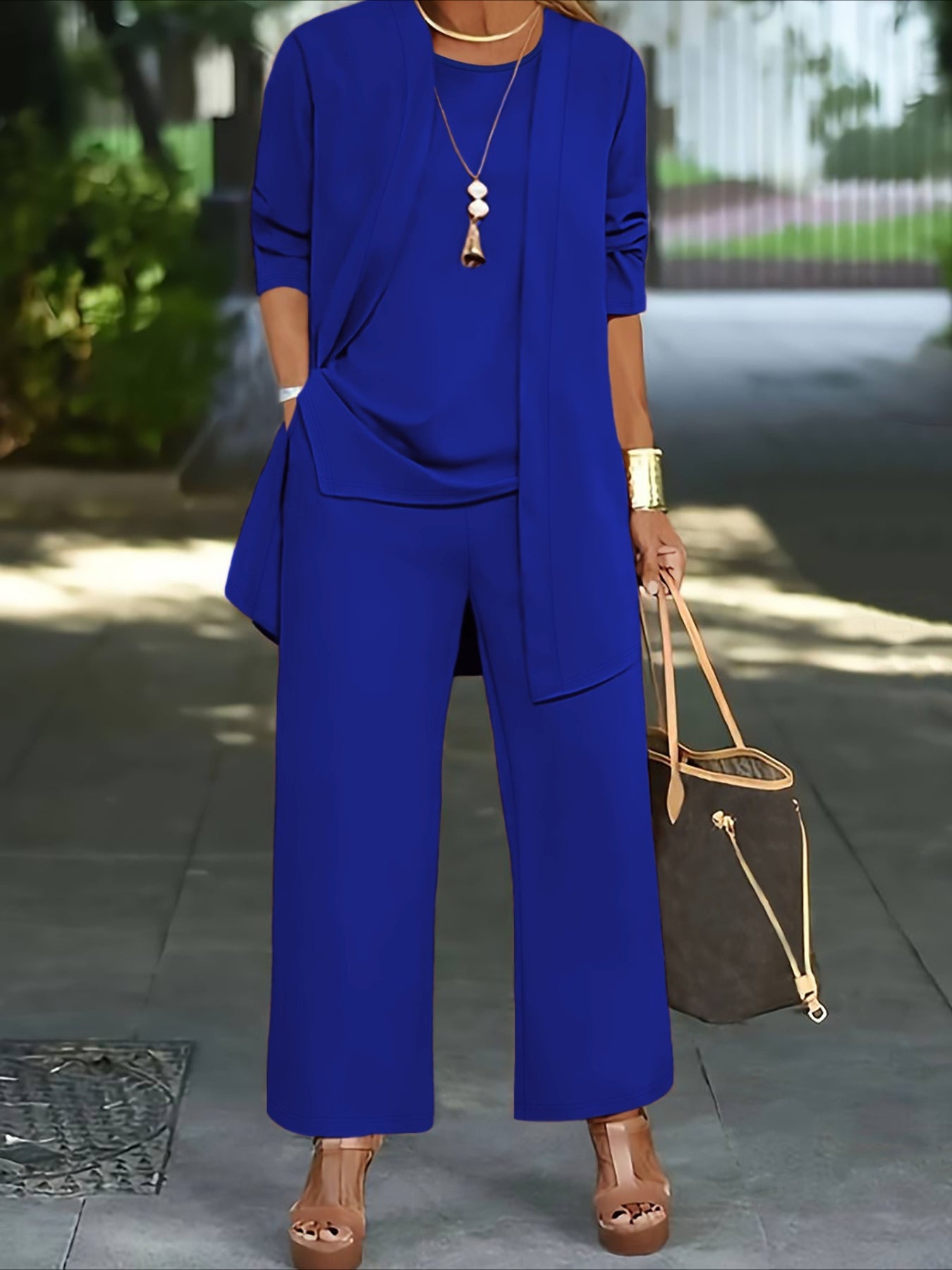 Plain Split Joint Matching Outfit Commuting Long Sleeve Casual Multi-Piece Matching Set