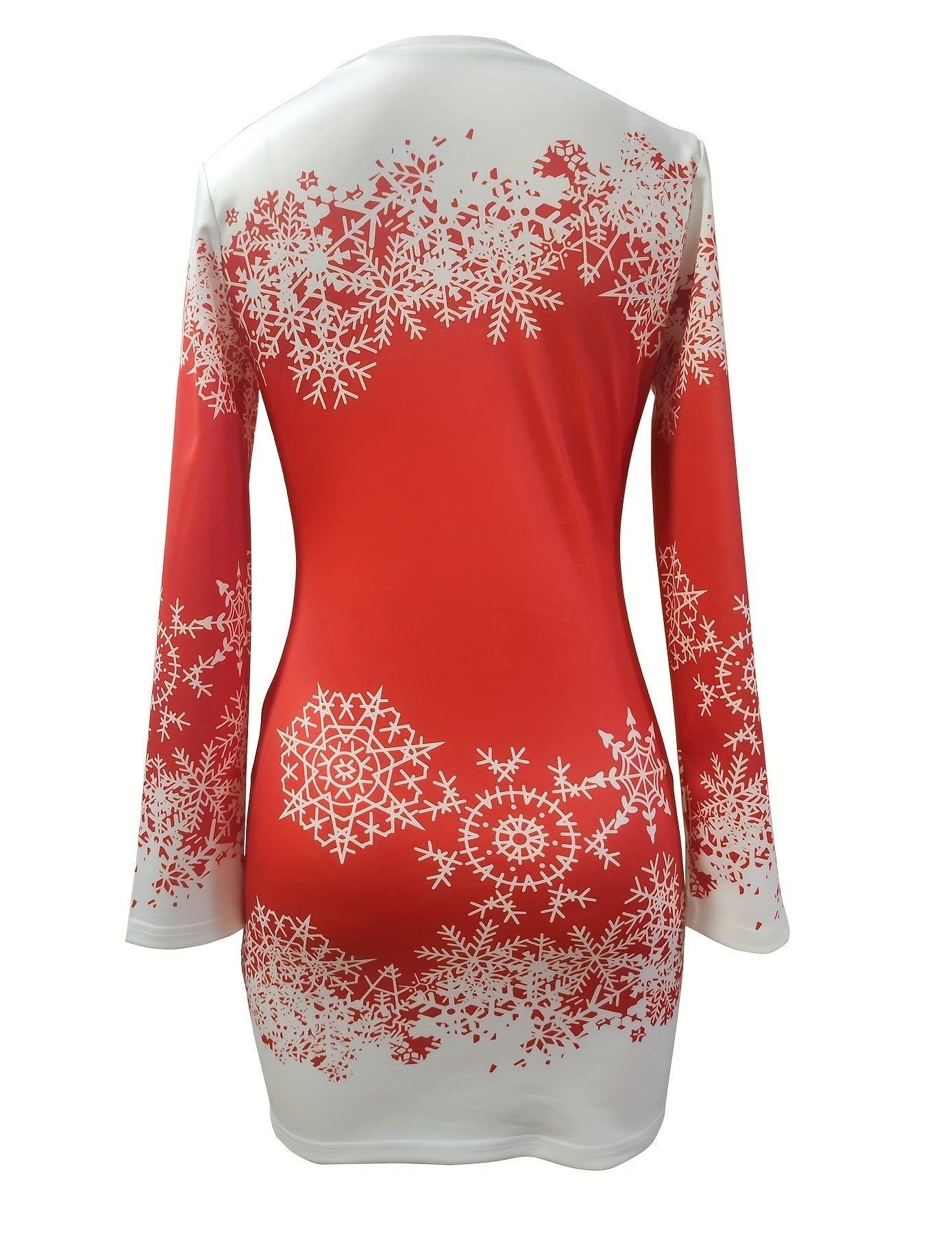 Christmas Snowflake Print Mini Dress, Casual Crew Neck Long Sleeve Dress