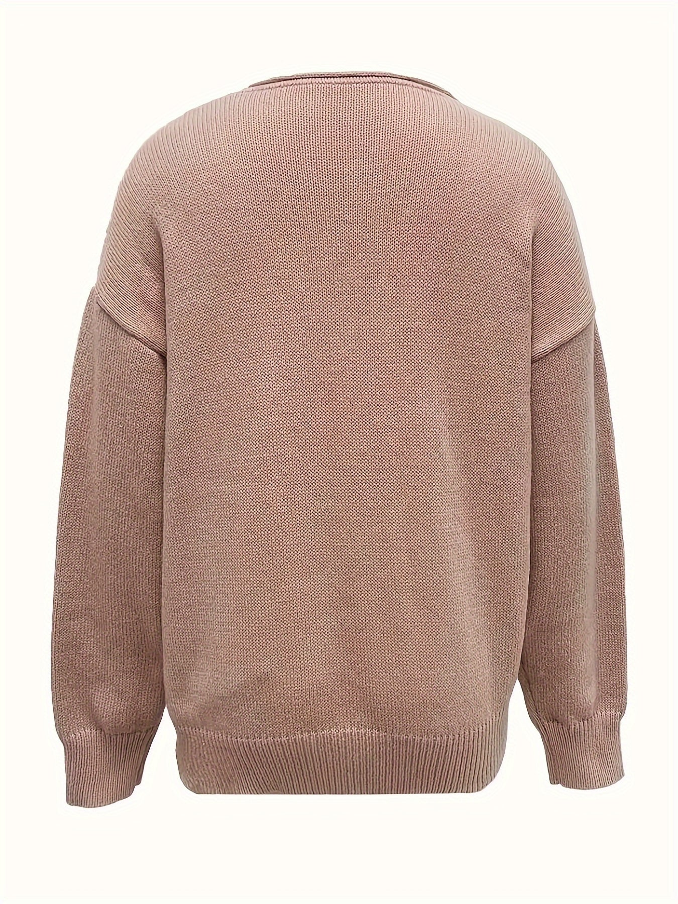 Solid Color V Neck Sweater, Casual Long Sleeve Sweater