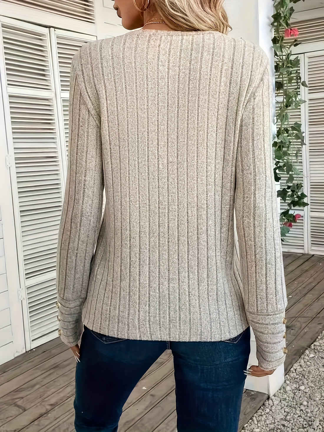 Cozy Rib Knit Crew Neck Sweater - Pullovers for Women with Elegant Long Sleeves