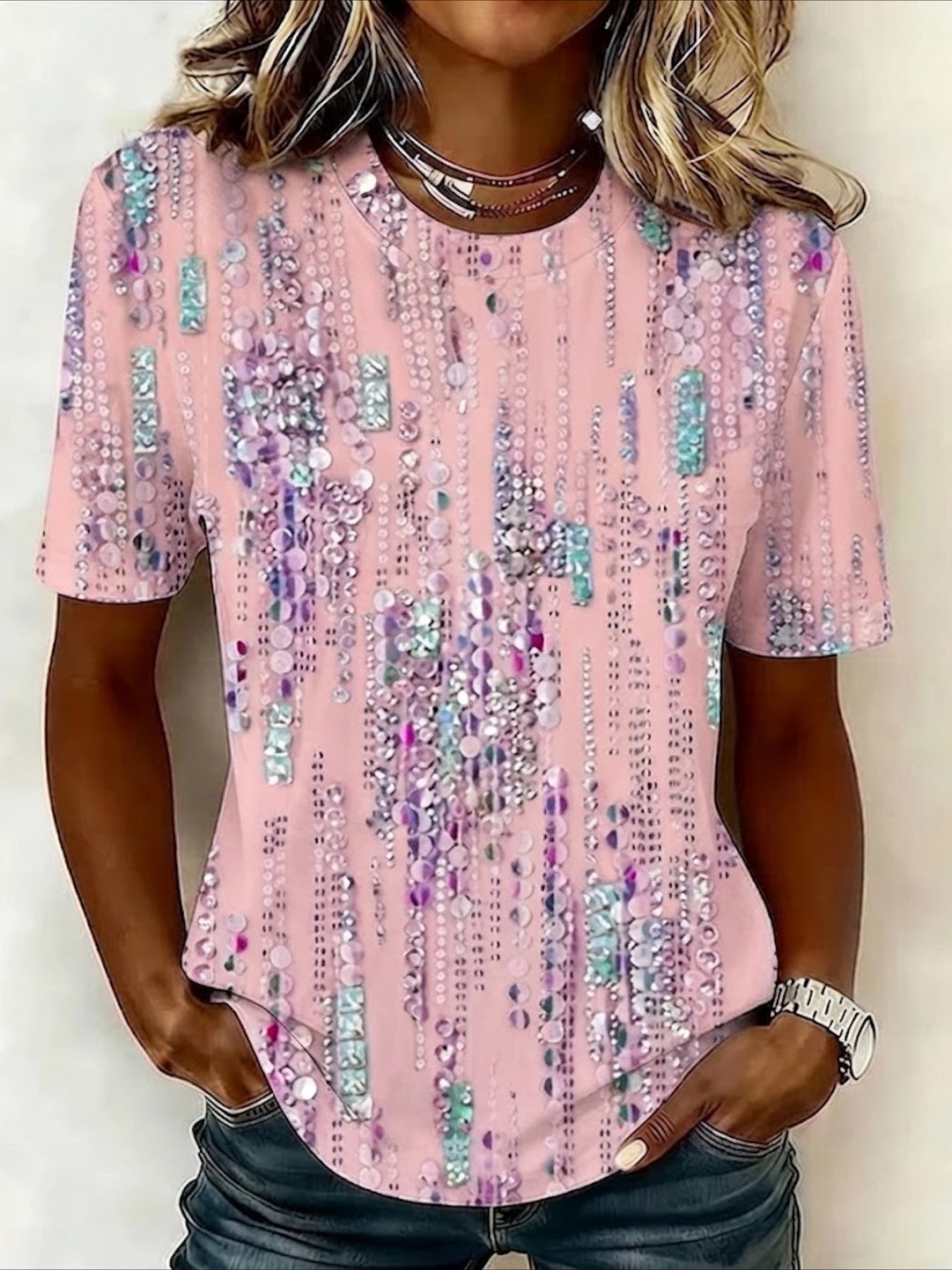 100% Cotton Stiped Crew Neck Short Sleeve Daily Going Out Casual T-Shirt