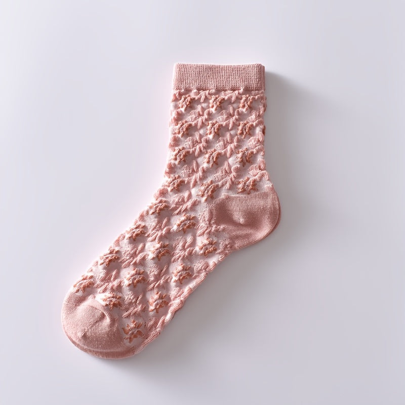 6 Pairs Flower Bubble Cable Crew Socks, Lightweight & Comfy Mid-tube Socks