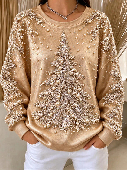 Christmas Tree Printed Crew Neck Long Sleeve Sweater Hoodie