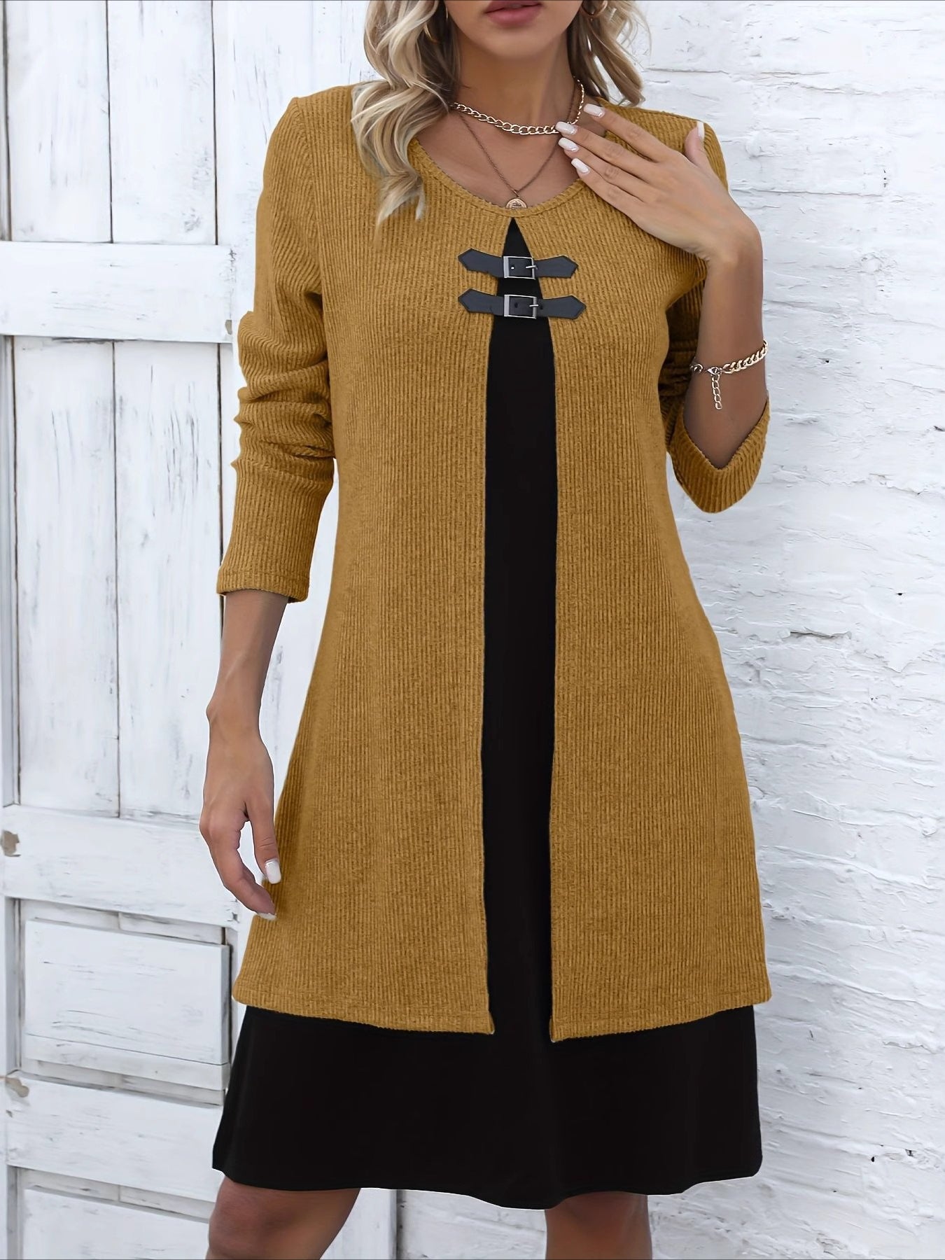 Casual Color Block Crew Neck Midi Dress