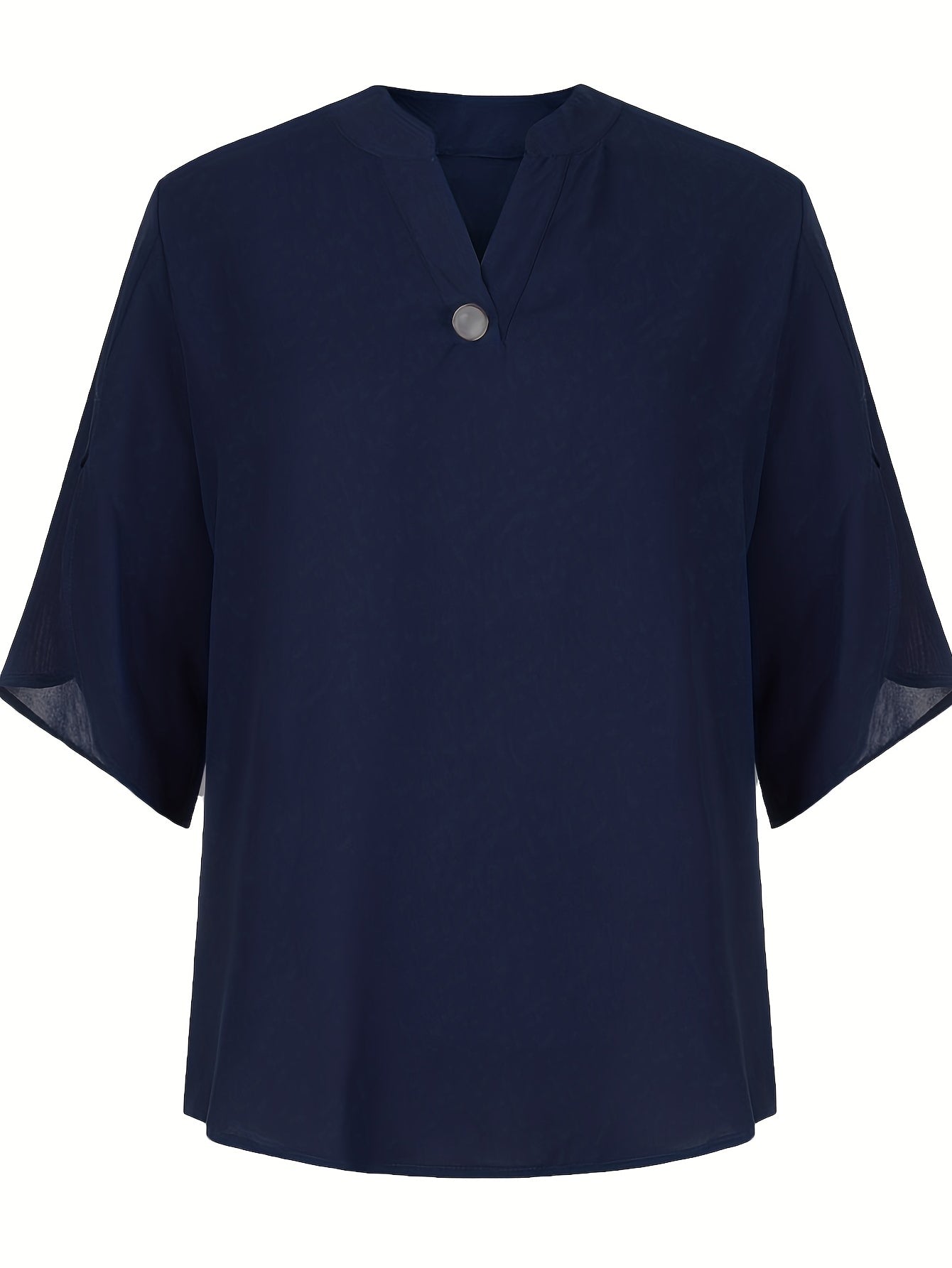 Elegant Top, Women's Plain Button Decor Half Sleeve V Neck Slight Stretch T-shirt
