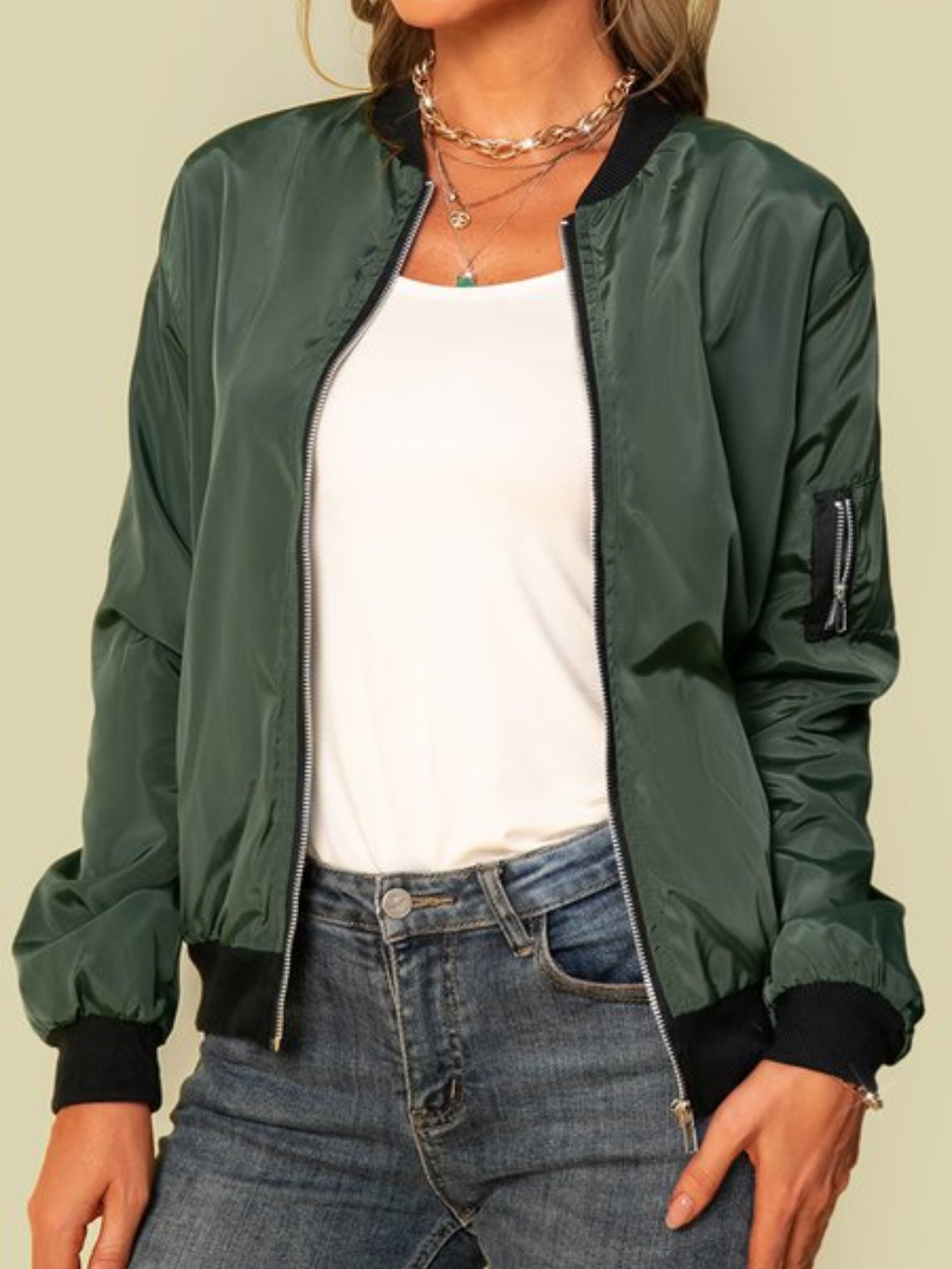 Stylish Long Sleeve Drop Shoulder Zip Up Jacket - Soft, Casual, and Versatile Outwear