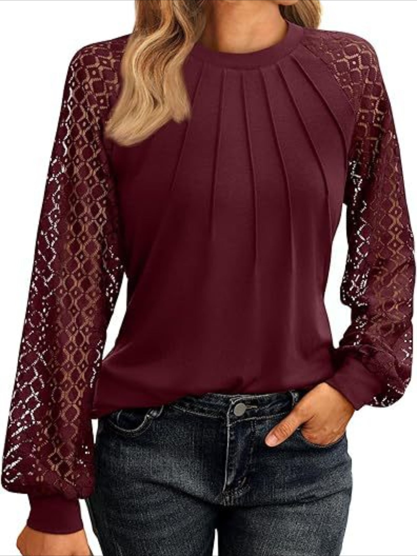 Chic Ruffled Crew Neck T-Shirt - Women's Elegant Raglan Sleeve Top