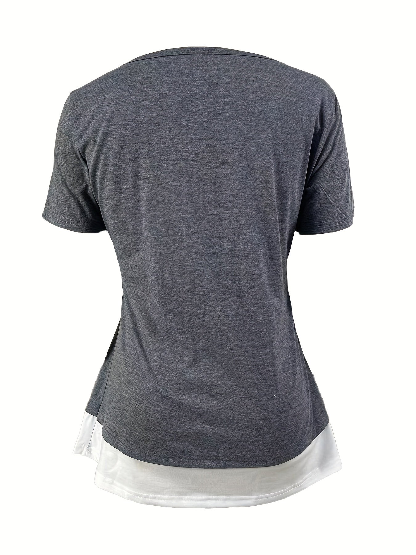 2 In 1 Color Block Button Front T-shirt, Casual Short Sleeve T-Shirt
