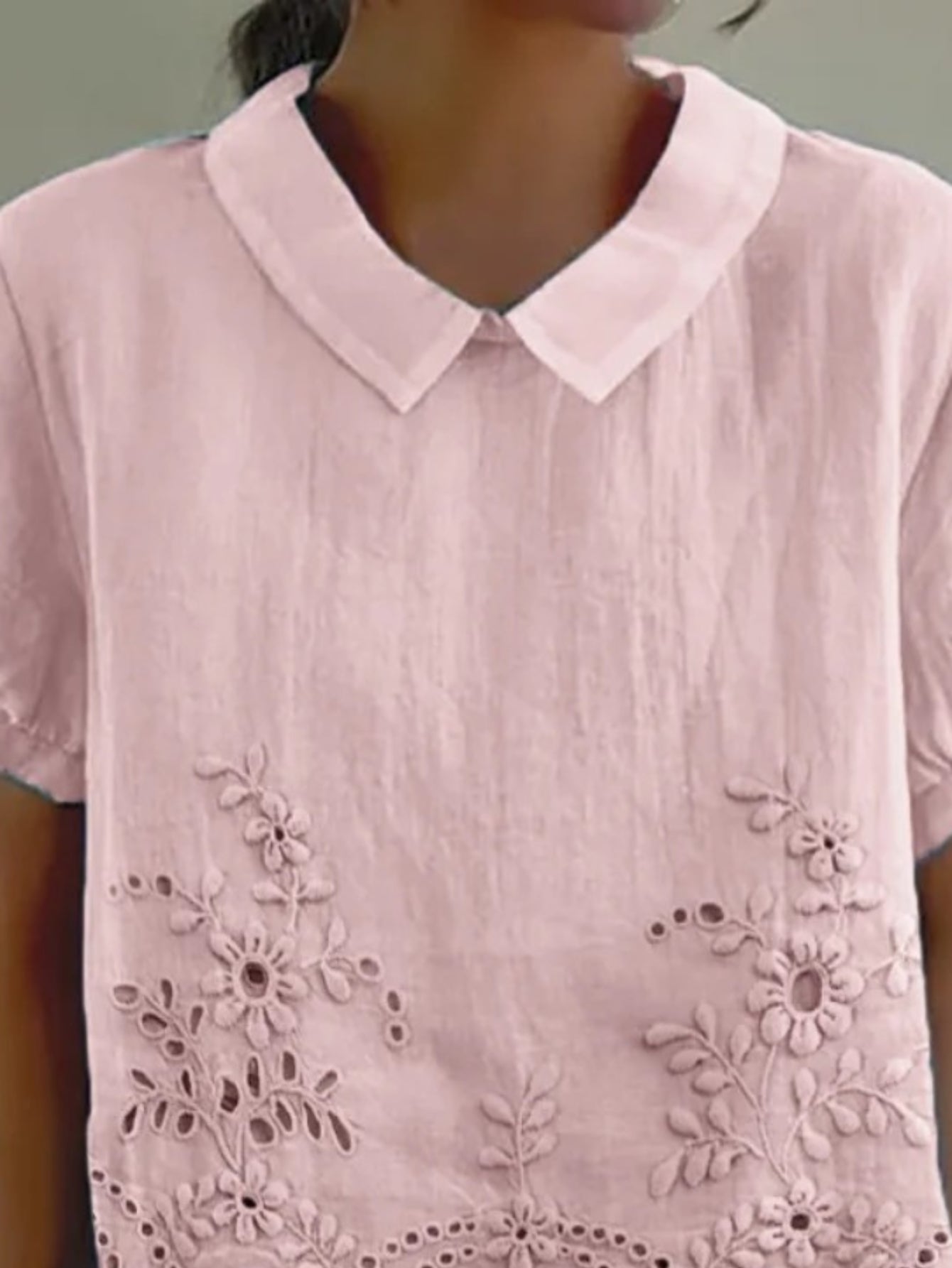 Plain Half Sleeve Blouse Summer Shawl Collar Daily Casual Top