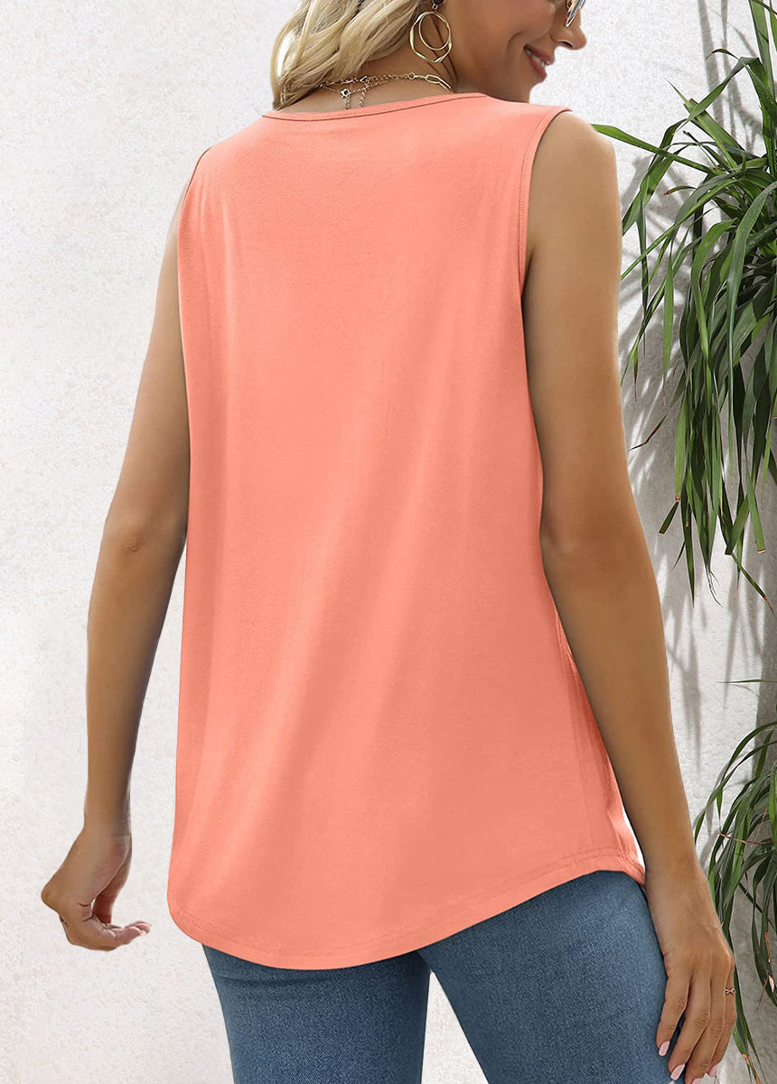 Pleated Square Neck Printed Sleeveless Vest Top