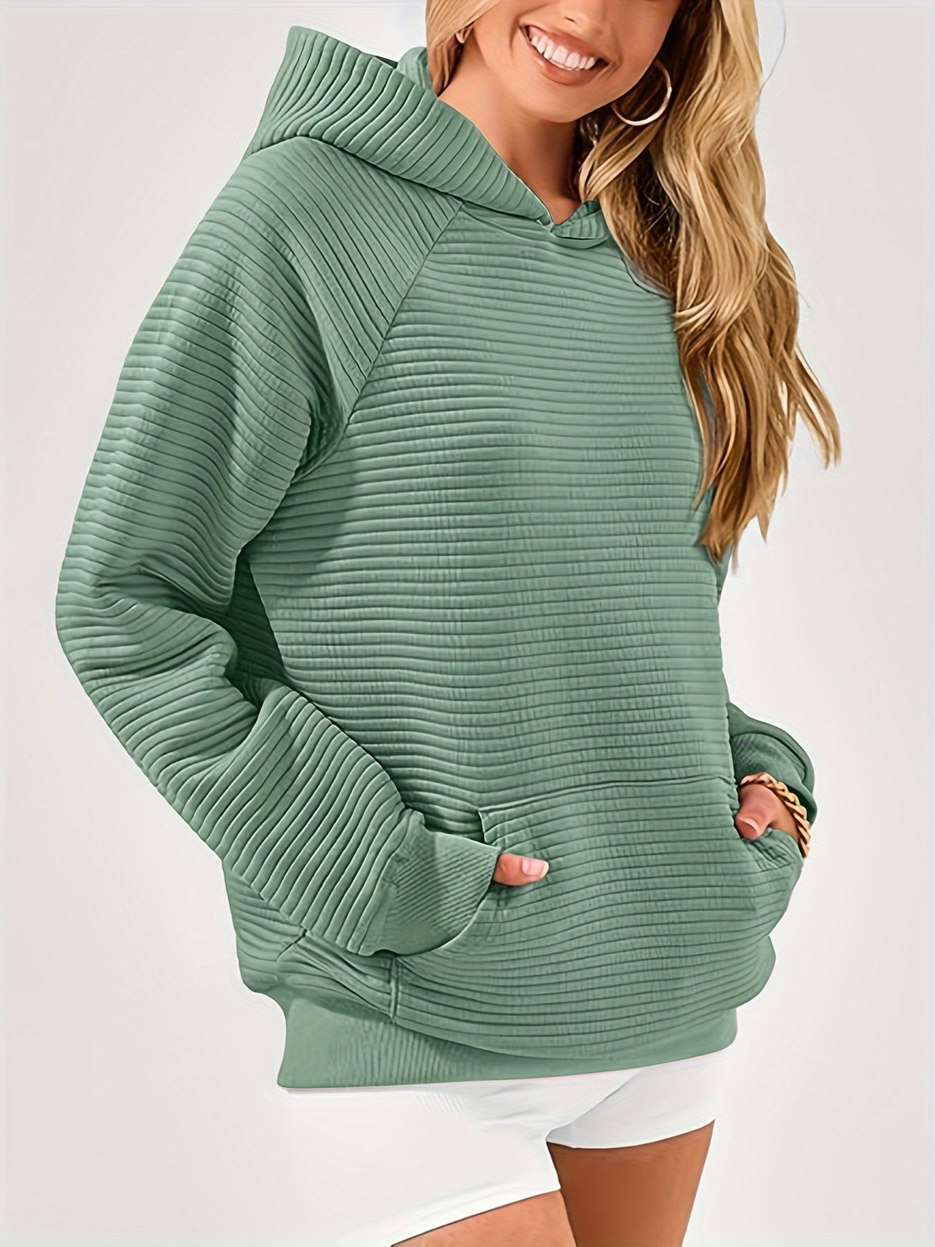 Women's Elegant Solid Color Hooded Pullover Sweatshirt