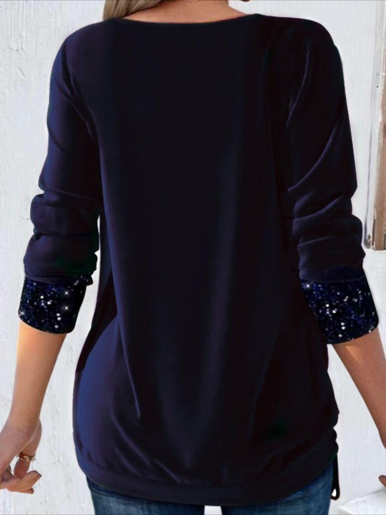 Fake Two-piece Vintage Plain U-Neck Long Sleeve T-shirt