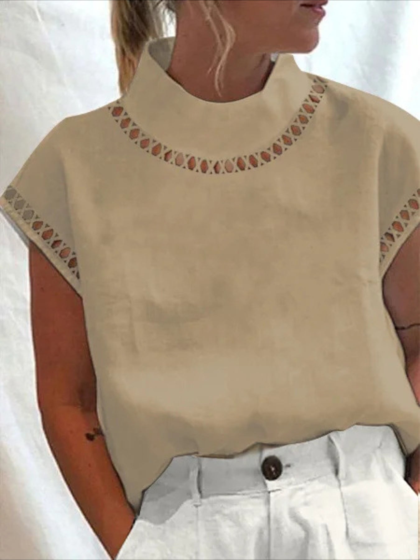 Solid Color Basic Casual Short Sleeve High Neck Regular Tops