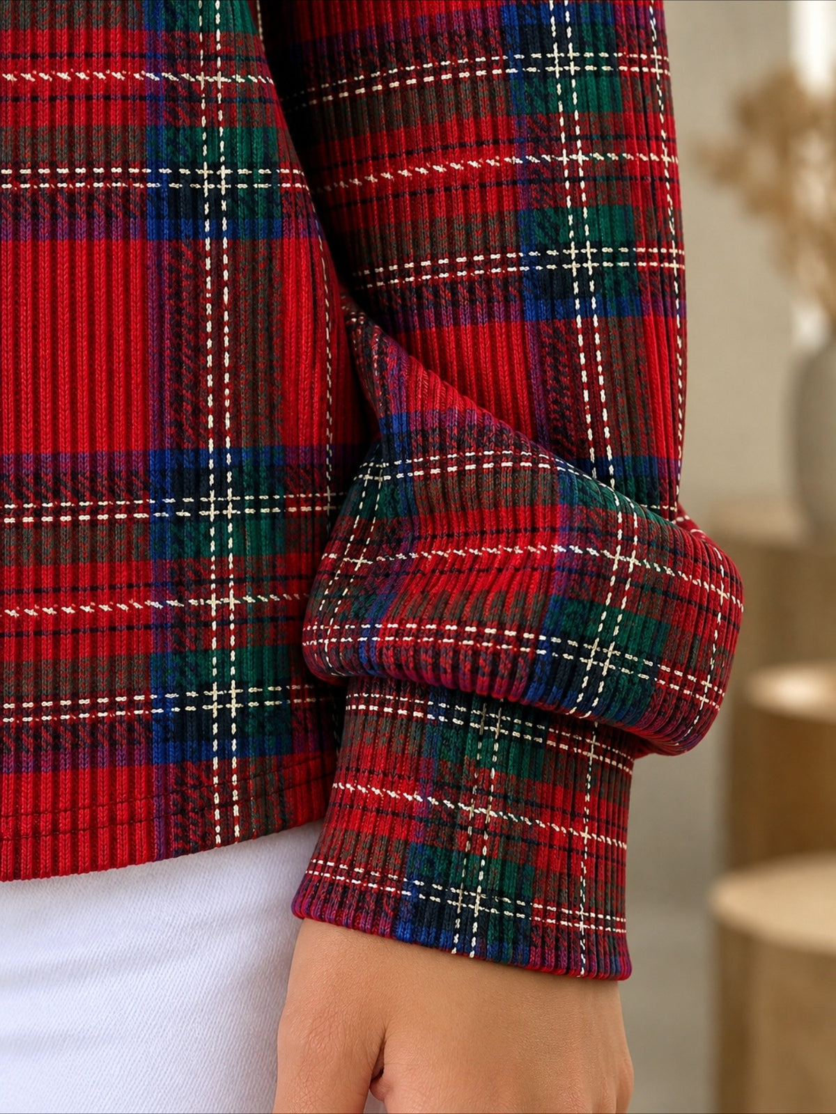 Lines and Grids Henley Collar Sweatshirt