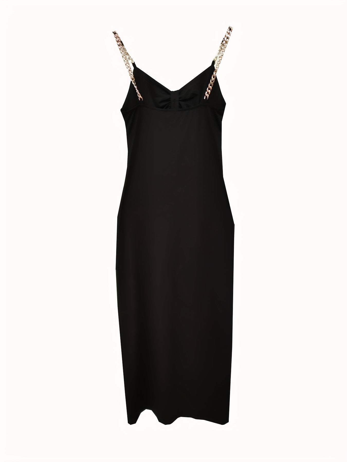 Chain Strap Solid Dress, Sexy Cut Out Split Thigh Party Dress