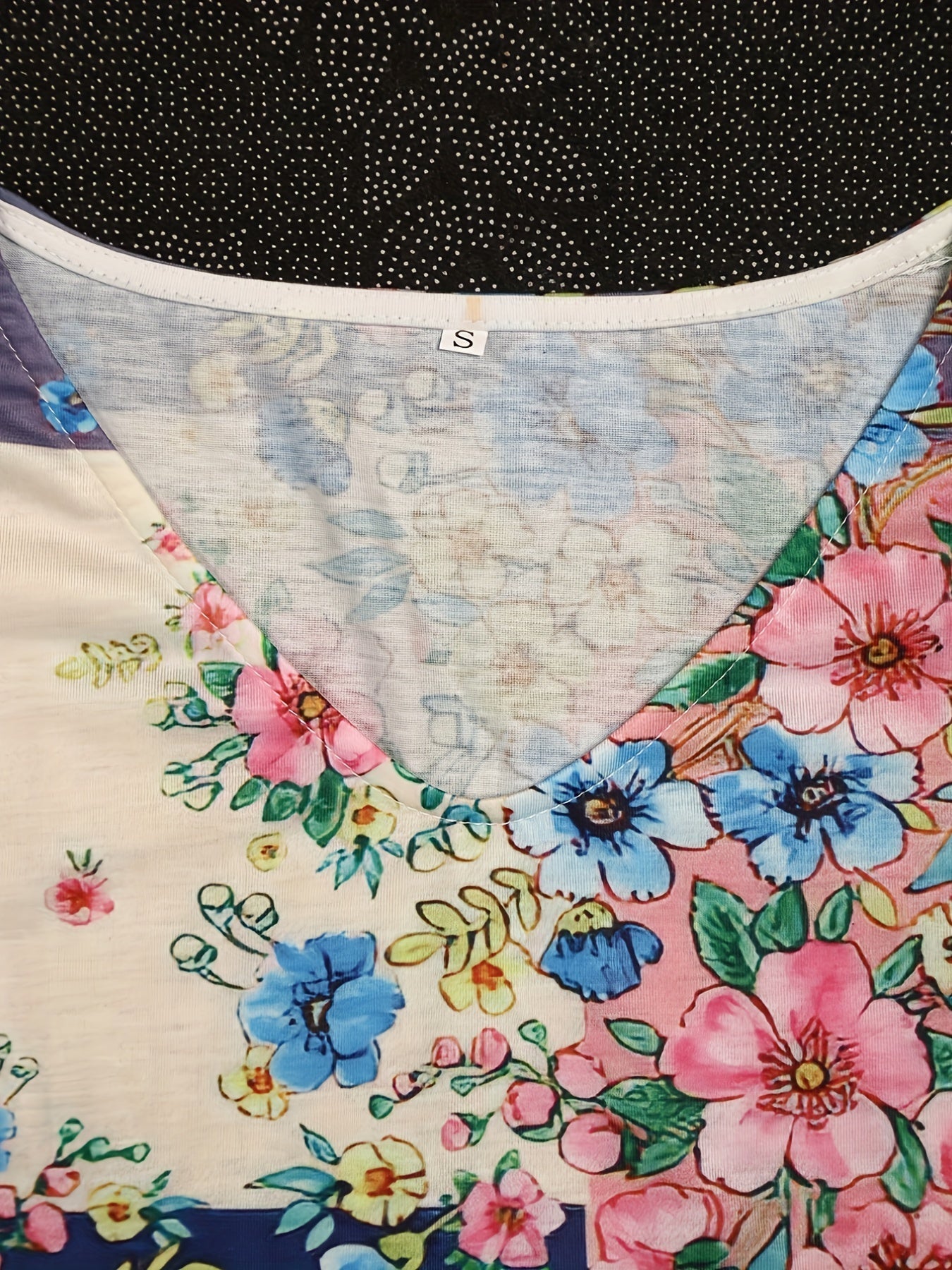 Floral Print V Neck T-Shirt, Short Sleeve Casual Top