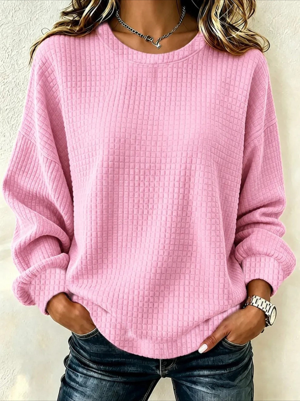Solid Color Casual Crew Neck Regular Fit Sweatshirt