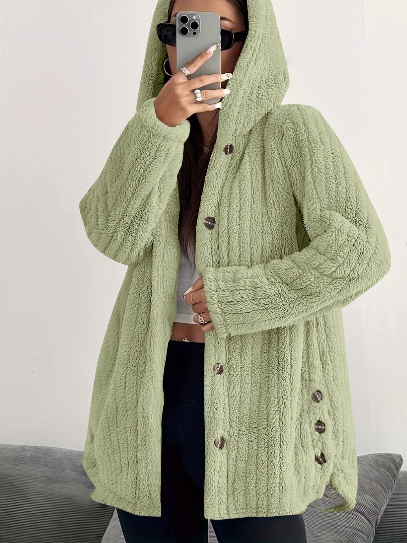 Solid Color Long Sleeve Hooded Loose Jacket
