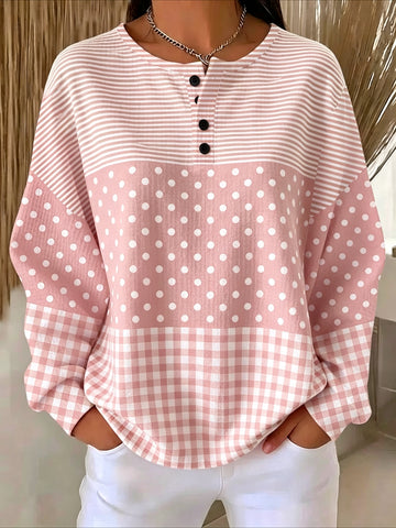Striped Crew Neck Printing Long Sleeve Regular Sweatshirt