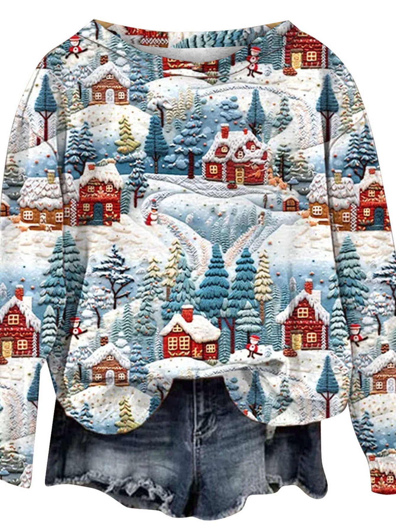 Christmas Allover Print Pullover Sweatshirt, Thin Long Sleeve Crew Neck Sweatshirt